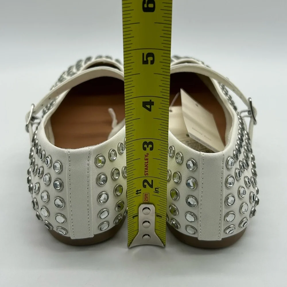 A New Day Issa Flats White Studded Mary Jane Shoes Vegan | Size 6 | New With Box